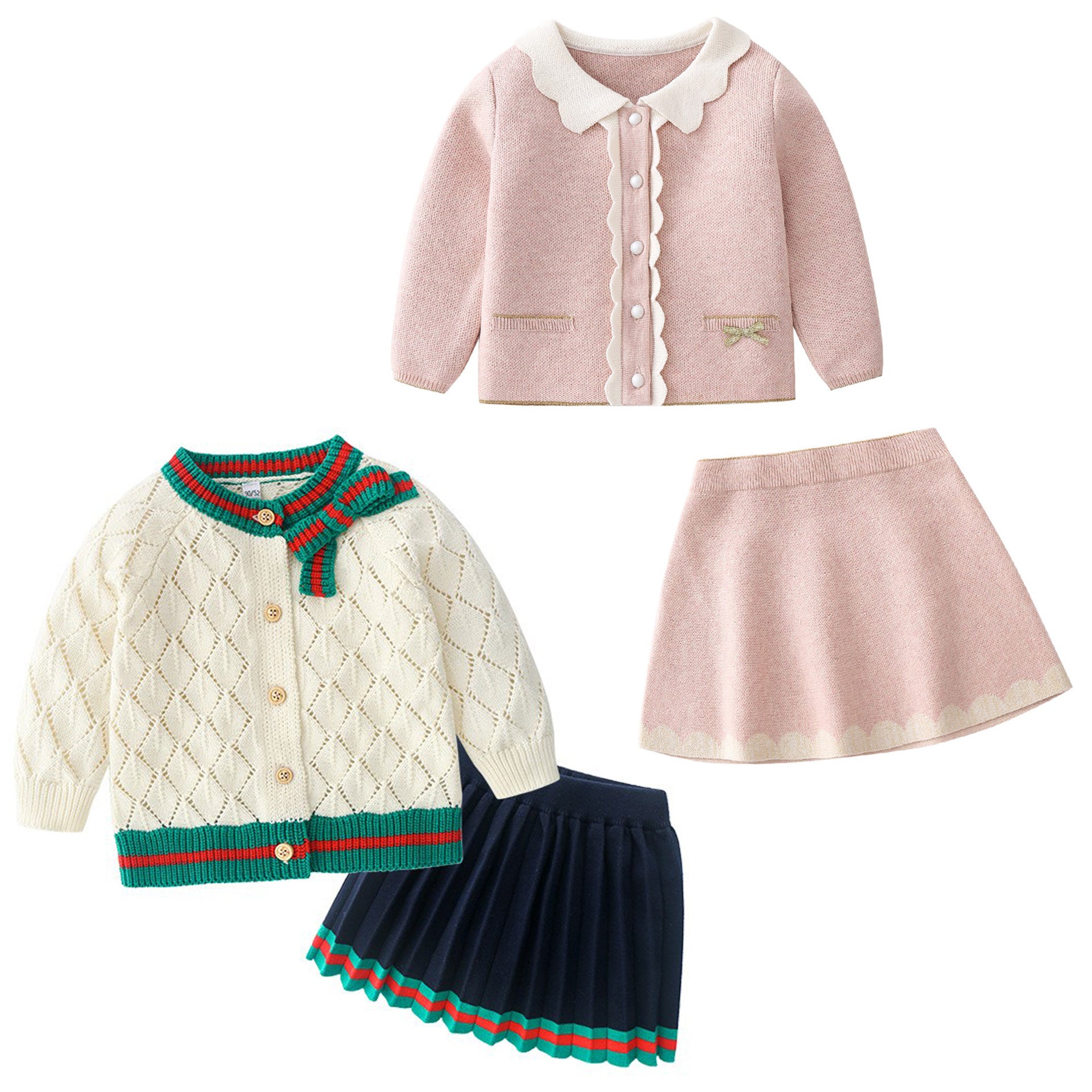 Baby Girl Cotton Knitted Cardigan And Skirt Suit Baby Girl Cotton Knitted Cardigan And Skirt Suit